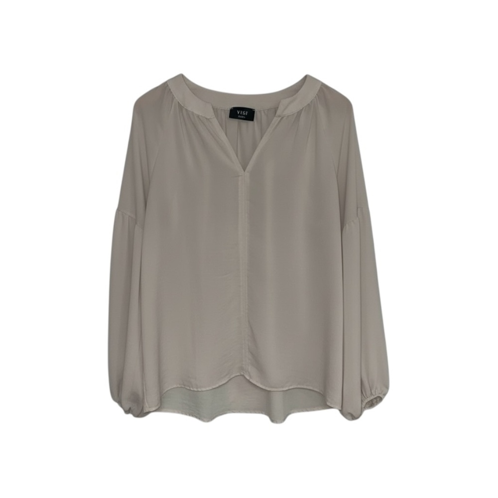 VICI Blouse Women’s Small Beige Ivory Linen-Style Summer Top V-Neck